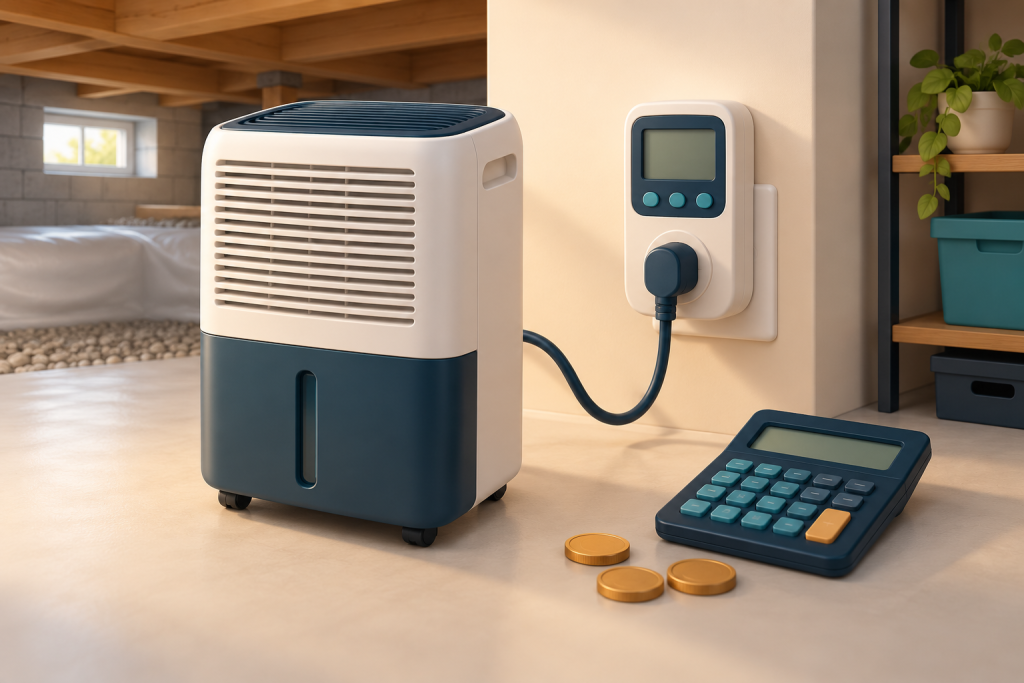 Conceptual energy meter, calculator and dehumidifier
