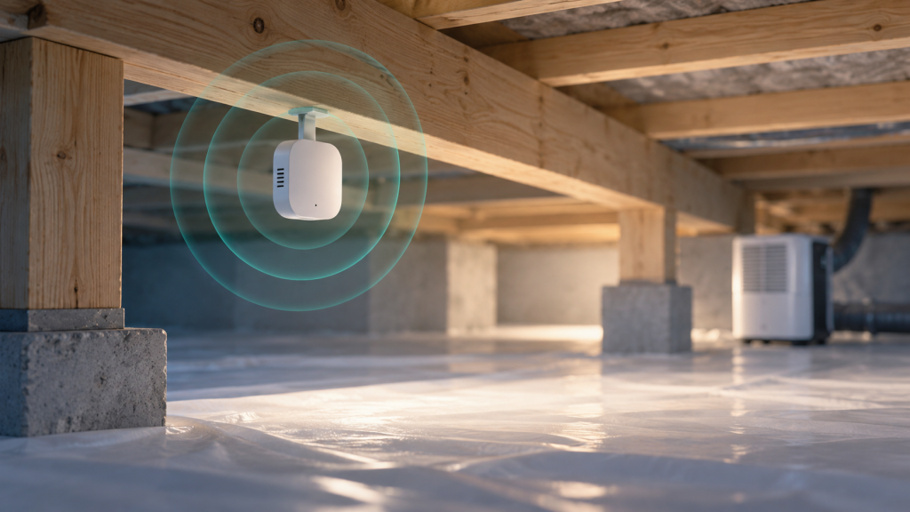 Conceptual illustration: Where to place a humidity sensor in a crawl space