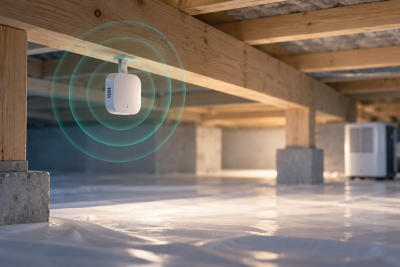 Conceptual illustration: Where to place a humidity sensor in a crawl space