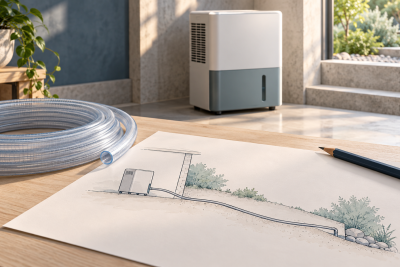 Conceptual illustration: How to plan a continuous downhill dehumidifier drain route