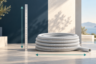 Conceptual illustration: Pump lift versus drain-hose length: checking the discharge route