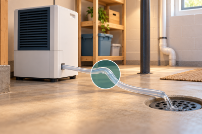 Conceptual illustration of inspecting a dehumidifier pump discharge hose